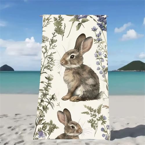 Strandtuch Braun Strandtuch XXL 70x140cm Strandhandtuch Mikrofaser Saugfahig und Schnel Trocknende Beach Towel Kaninchen, Weiches & Leichtes Strandmatte fur Strand Reise Strandurlaub Must Haves W2-537 von Xjaopfei