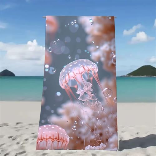 Strandtuch Braun Strandtuch XXL 80x160cm Strandhandtuch Mikrofaser Saugfahig und Schnel Trocknende Beach Towel Qualle, Weiches & Leichtes Strandmatte fur Strand Reise Strandurlaub Must Haves W2-485 von Xjaopfei