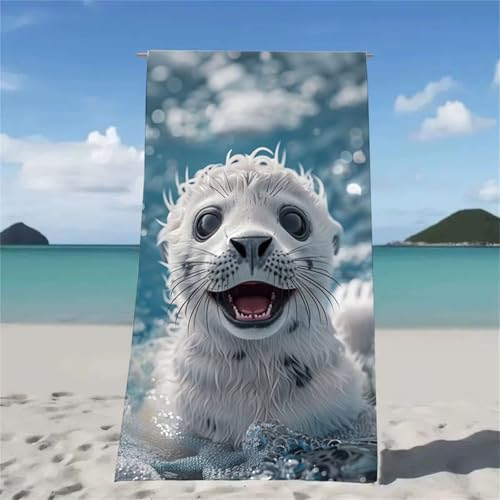 Strandtuch Grau Strandtuch XXL 60x120cm Strandhandtuch Mikrofaser Saugfahig und Schnel Trocknende Beach Towel Seelöwe, Weiches & Leichtes Strandmatte fur Strand Reise Strandurlaub Must Haves W2-499 von Xjaopfei