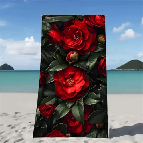 Strandtuch Rot Strandtuch XXL 90x180cm Strandhandtuch Mikrofaser Saugfahig und Schnel Trocknende Beach Towel Rose, Weiches Leichtes Strandmatte fur Strand Reise Strandurlaub Must Haves Geschenk W2-555 von Xjaopfei