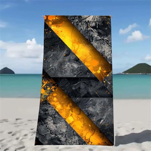 Strandtuch Schwarz Strandtuch XXL 90x200cm Strandhandtuch Mikrofaser Saugfahig und Schnel Trocknende Beach Towel Geometrie, Weiches & Leichtes Strandmatte fur Strand Reise Strandurlaub Haves W2-525 von Xjaopfei