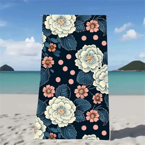 Strandtuch Weiß Strandtuch XXL 70x140cm Strandhandtuch Mikrofaser Saugfahig und Schnel Trocknende Beach Towel Blume, Weiches & Leichtes Strandmatte fur Strand Reise Strandurlaub Must Haves W2-541 von Xjaopfei