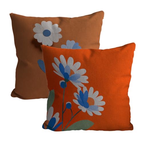 Blumen Kissenbezug 65x65cm 2er Set Outdoor Kissen Atmungsaktiv Samt Kissen Orange Farbe Design Deko Kissenbezug Mit Unsichtbarem Reißverschluss Gilt für Sofa Schlafzimmer Zuhause Dekoration L-179 von Xkogjo