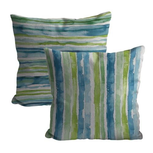 Grün Kissenbezug 80x80cm 2er Set Outdoor Kissen Atmungsaktiv Samt Kissen Streifen Design Deko Kissenbezug Mit Unsichtbarem Reißverschluss Gilt für Sofa Schlafzimmer Garten Zuhause Dekoration L-119 von Xkogjo