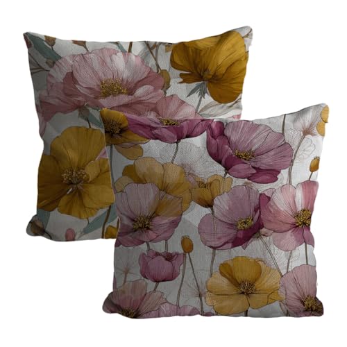 Xkogjo Kissenbezug 80x80cm Hell Blumen Kissenbezug Wasserdicht Outdoor 2er Set Sofakissen Quadratische Kissenhülle Samt Dekorative Kissenhülle für Wohnzimmer Balkon Zimmer Garten Terrasse deko L-112 von Xkogjo