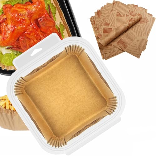 XkuiHF Backpapier für Heißluftfritteuse, Öldichtes Papier Pad, Öl absorbierendes Papier, essbare Qualität Grill Rindleder Isolierung Pad Papier (100pcs 20cm*4.5cm + 50pcs 22 * 22cm) von XkuiHF