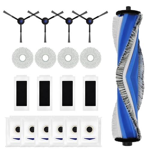 Xkzhrr 19 Stück Zubehörset für ECOVACS DEEBOT T30 PRO Omni / T30 Omni / T30 Max Saugroboter, 1 Gummi-Hauptbürste 6 Staubbeutel 4 Wischtücher 4 Filter 4 Seitenbürsten, Ersatzteile Saugroboter Zubehör von Xkzhrr
