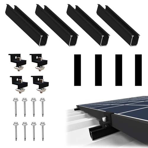 Xkzhrr Solarmodul Halterung für 1X Module, PV Halterung Montageset - 12CM Schwarze Schiene + Verstellbare, Halterung Solarpanel für Flachdach Trapezdach Blechdach (Fur 1X Solarmodule) von Xkzhrr