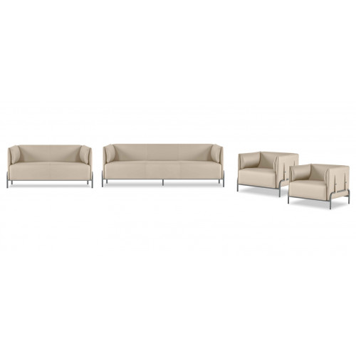 Beige Kunstleder Sitzmöbel Luxuriöser 3-Sitzer 2x Sessel Zweisitzer 4tlg von Xl Moebel