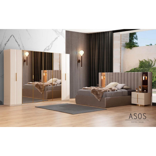 Beige Schlafzimmer Garnitur Designer Bett Kleiderschrank 2x Nachttische Beige Schlafzimmer Garnitur Designer Bett Kleiderschrank 2x Nachttische von Xl Moebel