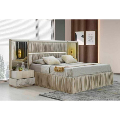 Beige Schlafzimmer-Set 3tlg Bett Nachttische Modern Rechteckig Gemustert Design Beige Schlafzimmer-Set 3tlg Bett Nachttische Modern Rechteckig Gemustert Design von Xl Moebel