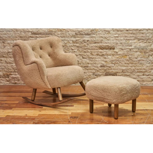 Beiger Schaukelstuhl Luxus Hocker Wohnzimmer Garnitur Polster Hocker 2tlg von Xl Moebel