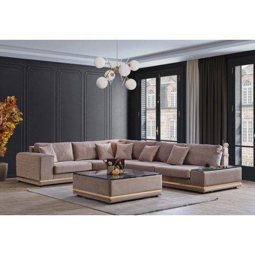 Beiges Wohnzimmer Set Stilvolle L-Form Wohnlandschaft Designer Hocker von Xl Moebel