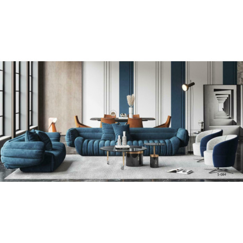 Blaue Samt Sofagarnitur 3+2 Couchgarnitur Luxuriöses 2-tlg. Wohnzimmer Set von Xl Moebel