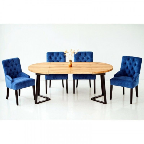 Braun-Blaue Esszimmer Möbel Designer Holz Esstisch mit 6x Polster Chesterfield Stühlen von Xl Moebel