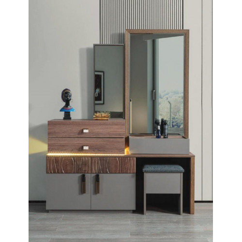 Braun-Graue Schlafzimmer Möbel Luxus Kommode Mit Spiegel Polsterhocker Braun-Graue Schlafzimmer Möbel Luxus Kommode Mit Spiegel Polsterhocker von Xl Moebel