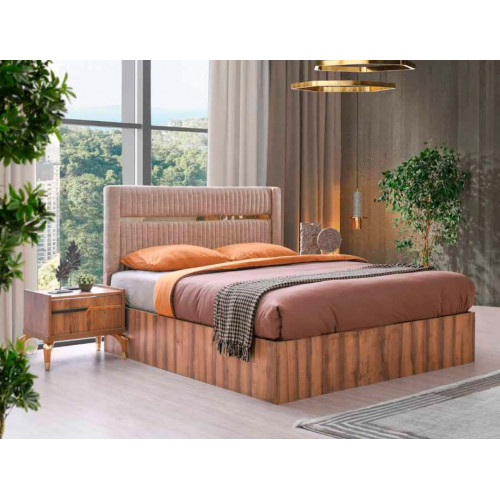 Braun-Rosa Schlafzimmer Garnitur Designer Edles Doppelbett Nachttische von Xl Moebel