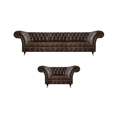 Braune Chesterfield Kunstleder Garnitur Wohnzimmer Dreisitzer 2-Sitzer von Xl Moebel
