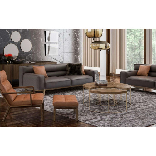 Braune Wohnzimmer Sitzgarnitur Luxuriöser 3-Sitzer Stivloller Sessel Polsterhocker von Xl Moebel
