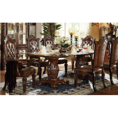 Brauner Klassischer Esstisch mit Leder Chesterfield Stühlen 7tlg. Set von Xl Moebel