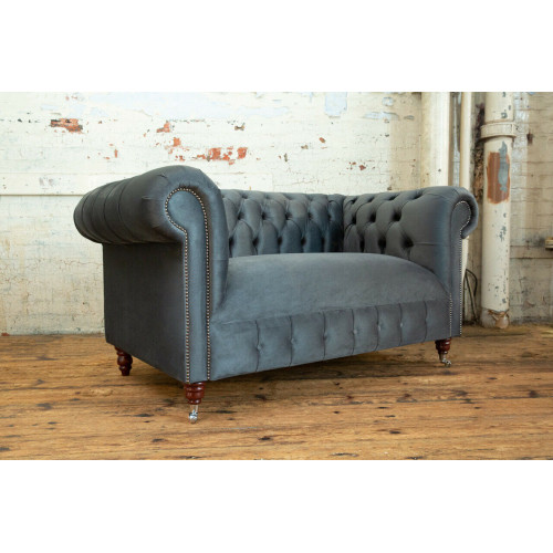 Chesterfield Design Sofa 2 Sitzer Couch Polster Sitz Garnitur Leder Textil Grau von Xl Moebel