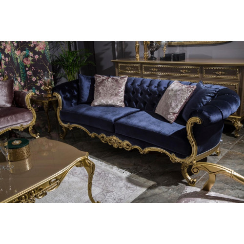 Chesterfield Dreisitzer Sofa in luxuriöser blauer Farbe für das Wohnzimmer von Xl Moebel
