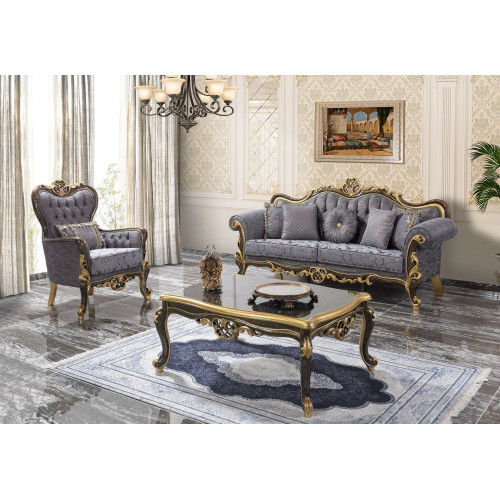 Chesterfield Sofagarnitur Polstersofa Sofa Blau Dreisitzer Sessel Set von Xl Moebel