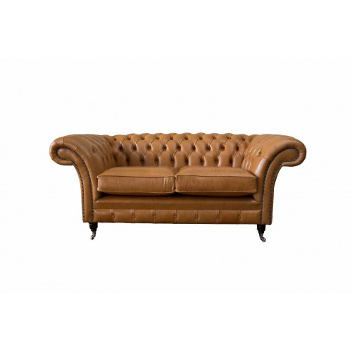 Chesterfield Zweisitzer Sofa 2 Sitz Sofas Polster Sitz Leder Couch Braun von Xl Moebel
