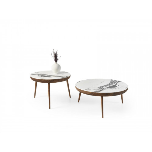 Couchtische Set 2 tlg. Tisch Wohnzimmer Möbel Rund Weiß Holz Design von Xl Moebel