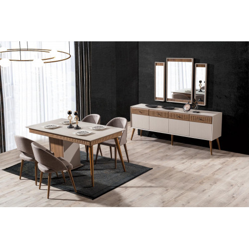 Design 9tlg.Esszimmer Set Esstisch und 4x Stühle Anrichte mit 3x Spiegel von Xl Moebel