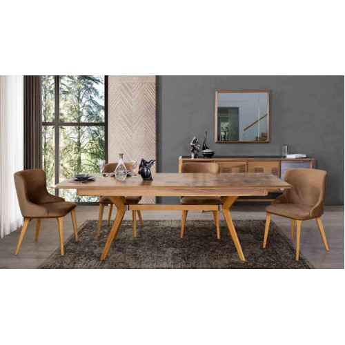Designer Holz Ess Esszimmer Set Tisch 4x Lehn Stühle Set Garnitur Polster 5tlg Designer Holz Ess Esszimmer Set Tisch 4x Lehn Stühle Set Garnitur Polster 5tlg von Xl Moebel