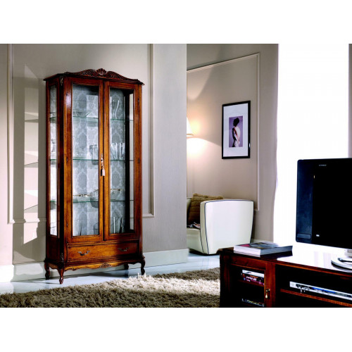 Designer Luxus Holz Vitrine Braun 2 Glas Türen 1 Schublade Italienische Möbel von Xl Moebel