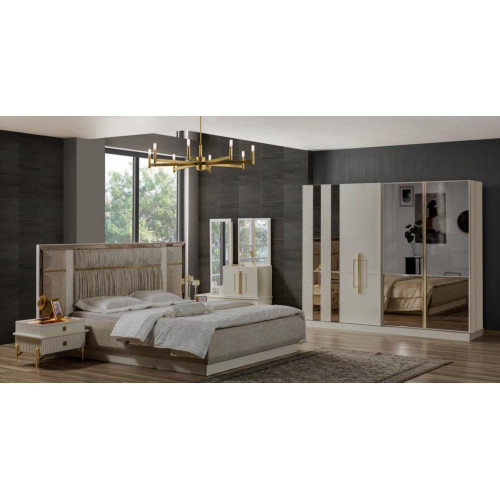 Doppelbett Schlafzimmer Garnitur Holz Beige Stoff Nachttische Set 4tlg Doppelbett Schlafzimmer Garnitur Holz Beige Stoff Nachttische Set 4tlg von Xl Moebel