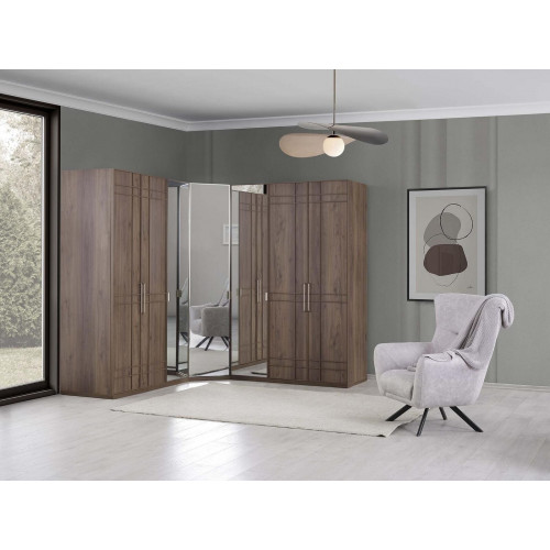 Eckschrank Kleiderschrank Schrank Braun Holz Spiegel 7 Türen Groß von Xl Moebel