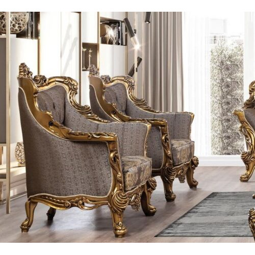 Ein luxuriöser klassischer Ohrensessel in Dunkelgrau mit goldenem Barockdesign von Chesterfield von Xl Moebel