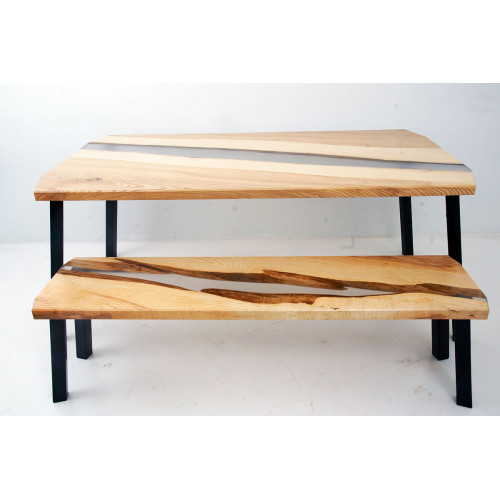 Epoxidharz Tisch Bank 2tlg. Set Echtes Holz Wasserfall Fluss Tische Gruppe Neu von Xl Moebel