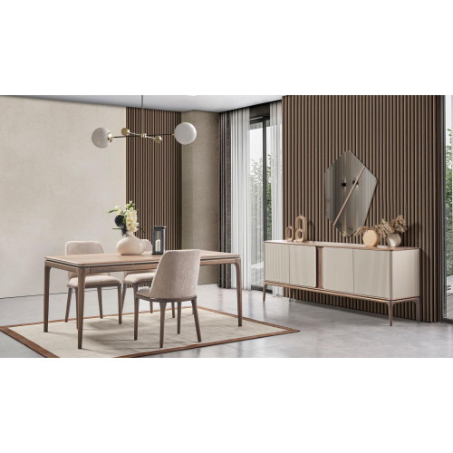 Essgruppe Esstisch 4 Stühle Sideboard Spiegel Modern 7tlg Holz Beige von Xl Moebel