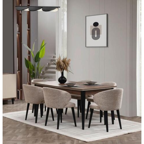Essgruppe Holz Essecke Esszimmer Esstisch Stühle Set 7tlg Braun Tisch von Xl Moebel