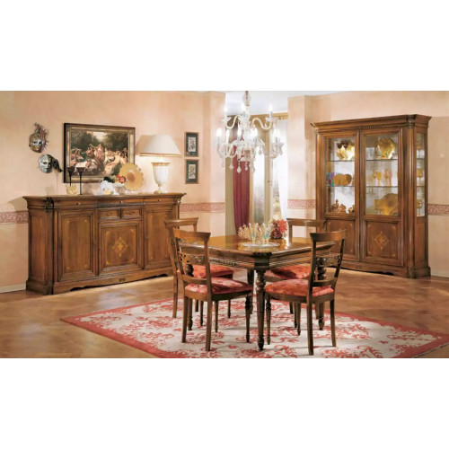 Esstisch 4x Stühle Esszimmer Garnitur 7 tlg. Set Tisch Stuhl Vitrine Holz Esstisch 4x Stühle Esszimmer Garnitur 7 tlg. Set Tisch Stuhl Vitrine Holz von Xl Moebel