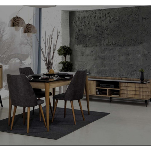 Esszimmer Gruppe Designer Brauner Esstisch 4x Schwarze Polsterstühle von Xl Moebel