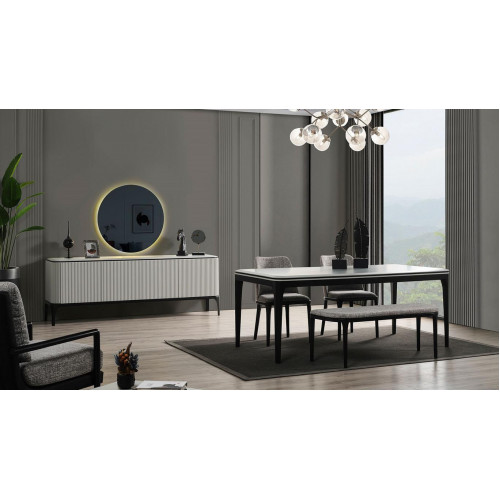 Esszimmer Set 8tlg.Esstisch 4x Stühle Spiegel Anrichte Bank Helles Farbe Esszimmer Set 8tlg.Esstisch 4x Stühle Spiegel Anrichte Bank Helles Farbe von Xl Moebel