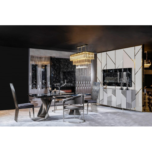 Esszimmer Set Esstisch 4x Stühle und Anrichte mit Spiegel Möbel Neu Esszimmer Set Esstisch 4x Stühle und Anrichte mit Spiegel Möbel Neu von Xl Moebel