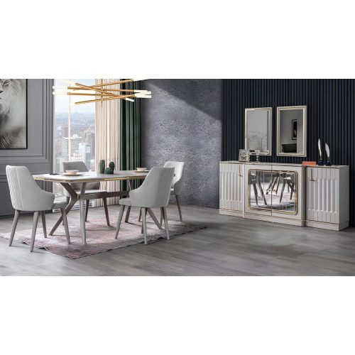 Esszimmer Set Garnitur Sideboard mit 2x Spiegel Tisch 6x Stuhl 10tlg. von Xl Moebel