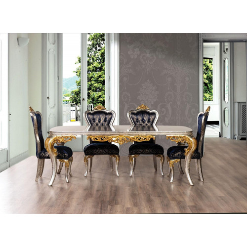 Exquisiter Goldener Esszimmer Set Esstisch mit x4 Chesterfield Stühlen Luxus Möbel von Xl Moebel