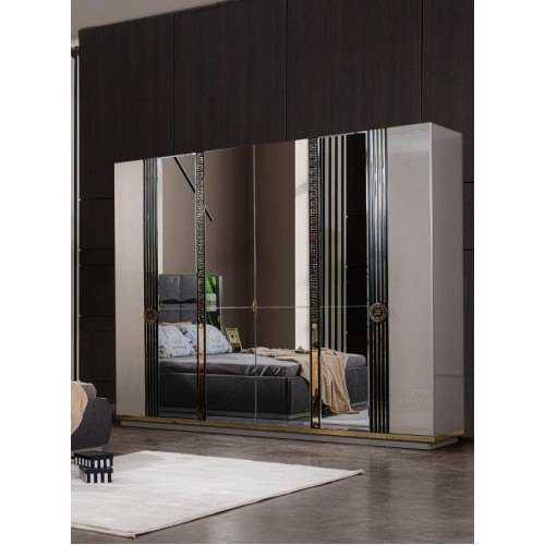 Garderobenschrank Kleiderschrank Moderne Holzschrank mit Spiegel Grau von Xl Moebel