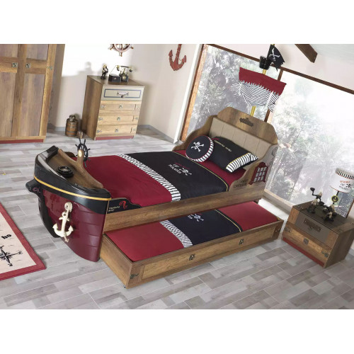 Garnitur Pirat Bettrahmen Jugendbett Holz Braun 3tlg Set Kinderzimmer von Xl Moebel