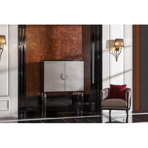 Garnitur Sessel Barschrank Grau Stoff Ohrensessel Bar Wohnzimmer Set von Xl Moebel