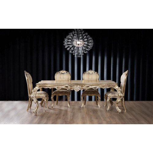 Goldene Esszimmergarnitur Designer Rechteckiger Esstisch mit x4 Chesterfield-Stühlen 5tlg. Set von Xl Moebel