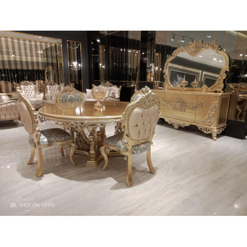 Goldener Runder Esstisch Essgarnitur Tisch 4x Stuhl Anrichte 6tlg. Neu Goldener Runder Esstisch Essgarnitur Tisch 4x Stuhl Anrichte 6tlg. Neu von Xl Moebel