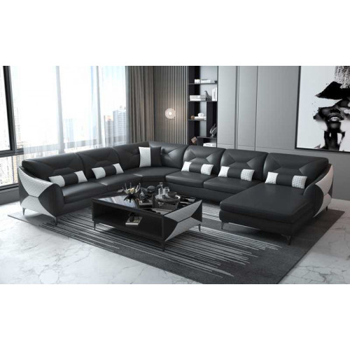 Groß Wohnlandschaft Sofa U Form Ecksofa Ledersofa Schwarz Kunstleder von Xl Moebel